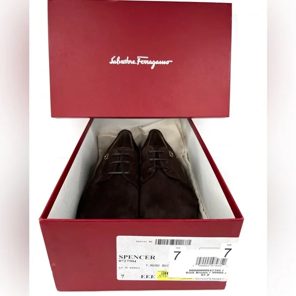 Salvatore Ferragamo Spencer Derby Suede Oxford Gancini Logo Loafers US 7 - EU 41